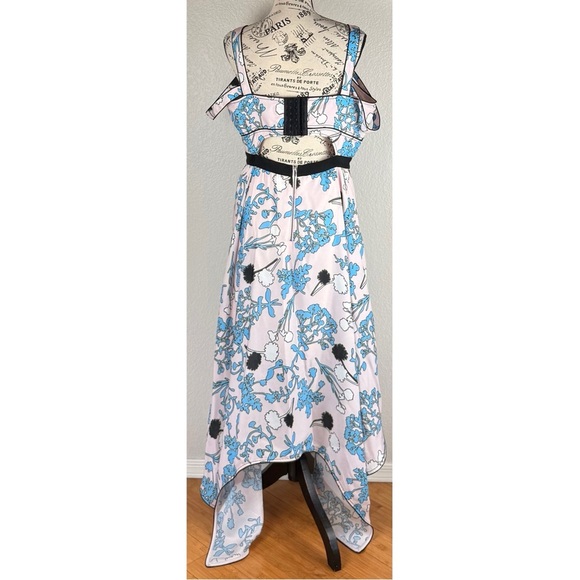 Self Portrait Asymmetric Pink Floral Print Midi A Line Dress, size 10 - Picture 8 of 14